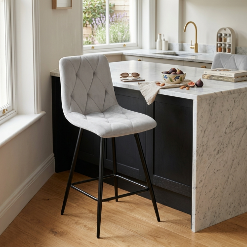 Hoker tapicerowany niski Tom szary, nogi czarne 62 cm