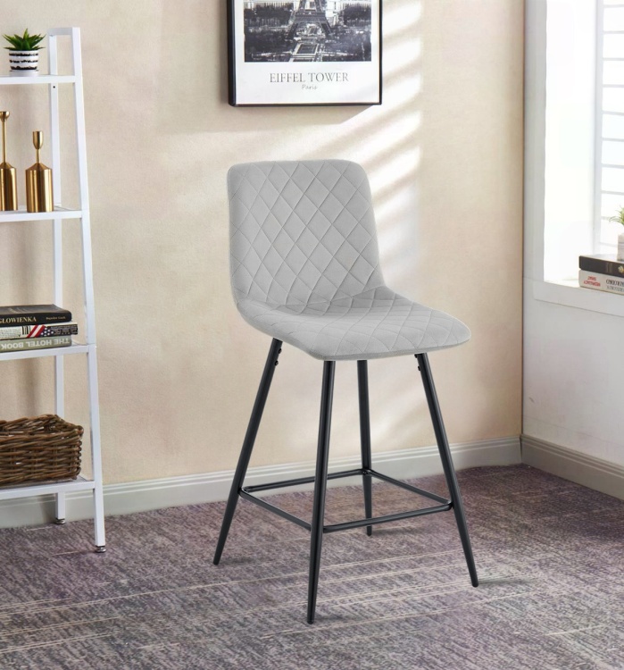 Hoker tapicerowany niski Adel szary, nogi czarne 62 cm