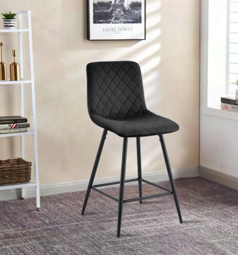 Hoker tapicerowany niski Adel ciemno szary, nogi czarne 62 cm