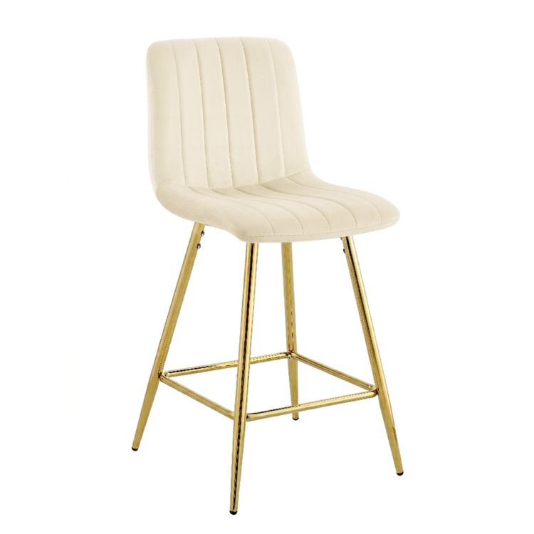 Hoker tapicerowany niski Alan kremowy, nogi złote 62 cm