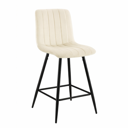 Hoker tapicerowany niski Alan kremowy, nogi czarne 62 cm