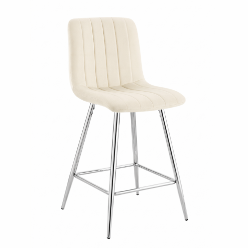 Hoker tapicerowany niski Alan kremowy, nogi chromowane 62 cm 