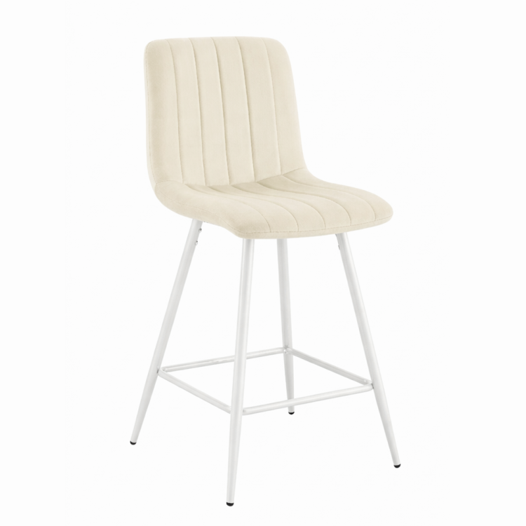 Hoker tapicerowany niski Alan kremowy, nogi białe 62 cm