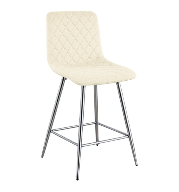 Hoker tapicerowany niski Adel kremowy, nogi chromowane 62 cm