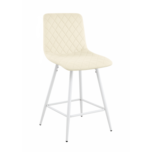 Hoker tapicerowany niski Adel kremowy, nogi białe 62 cm
