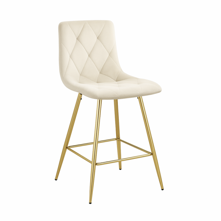 Hoker tapicerowany niski Tom kremowy, nogi złote 65 cm