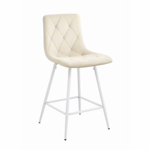 Hoker tapicerowany niski Tom kremowy, nogi białe 62 cm