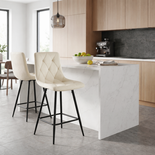 Hoker tapicerowany niski Tom kremowy, nogi czarne 62 cm