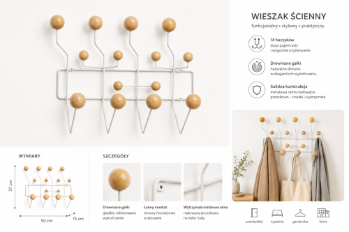 Wieszak ścienny Hook drewno kulki inspirowany hang it all