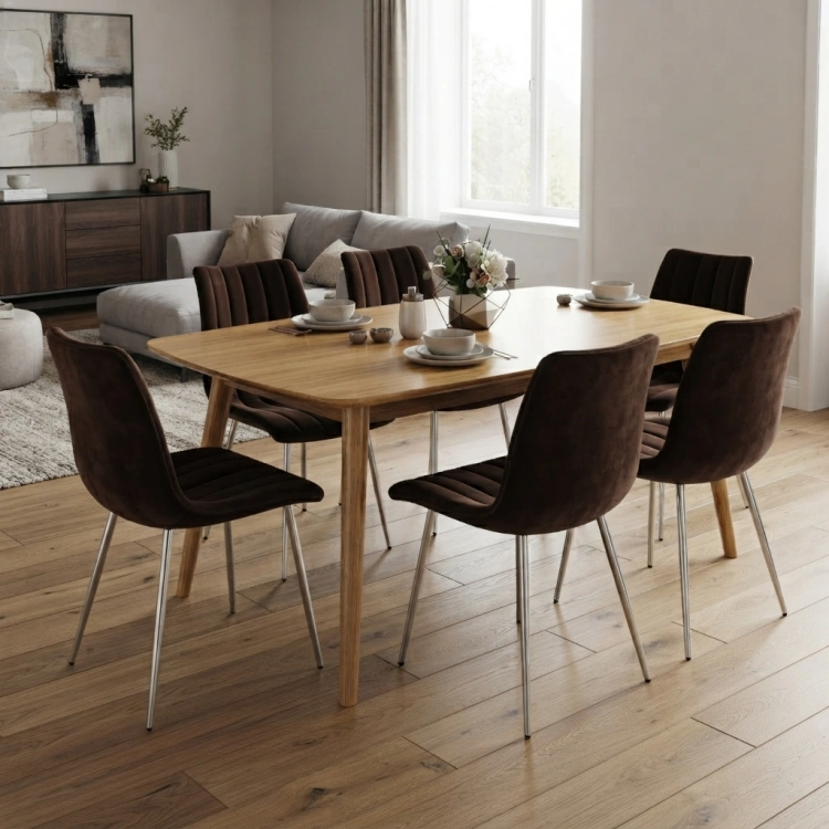 Krzesło tapicerowane Alan brązowe, nogi chrom welur