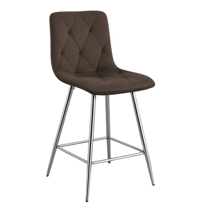Hoker tapicerowany niski Tom brązowy, nogi chromowane 62 cm