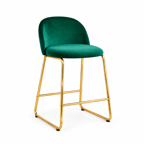 Hoker tapicerowany Odessa zielony, nogi złote 61 cm