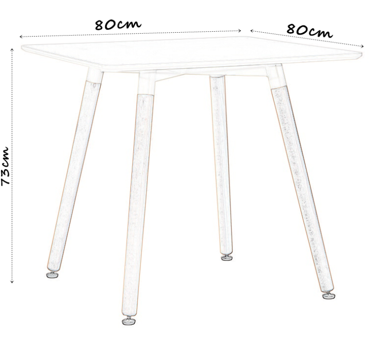 Stół kwadratowy do jadalni  Nolan 80x80 cm z białym blatem i nogami bukowymi