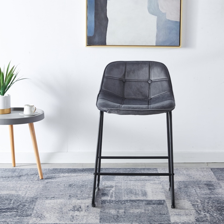 Hoker tapicerowany Neva ciemno szare krzesło barowe pikowany welur